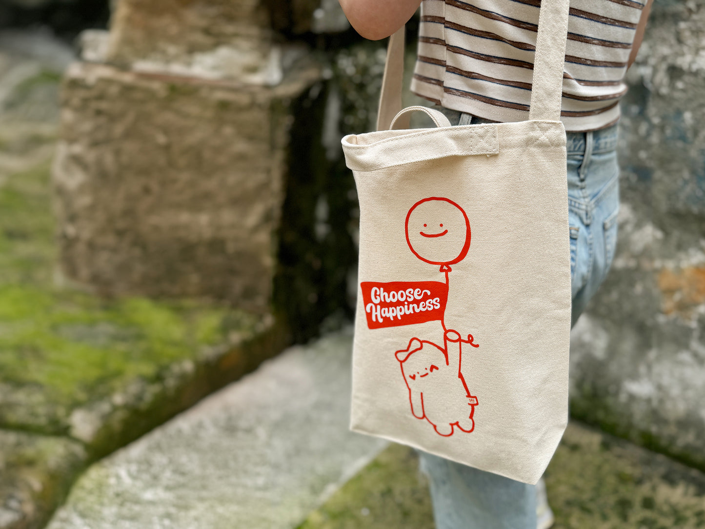 "Flying with Happy Balloon" Tote Bag with Short Handle