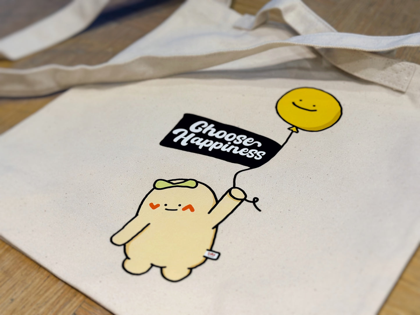"Flying with Happy Balloon" Tote Bag with Short Handle
