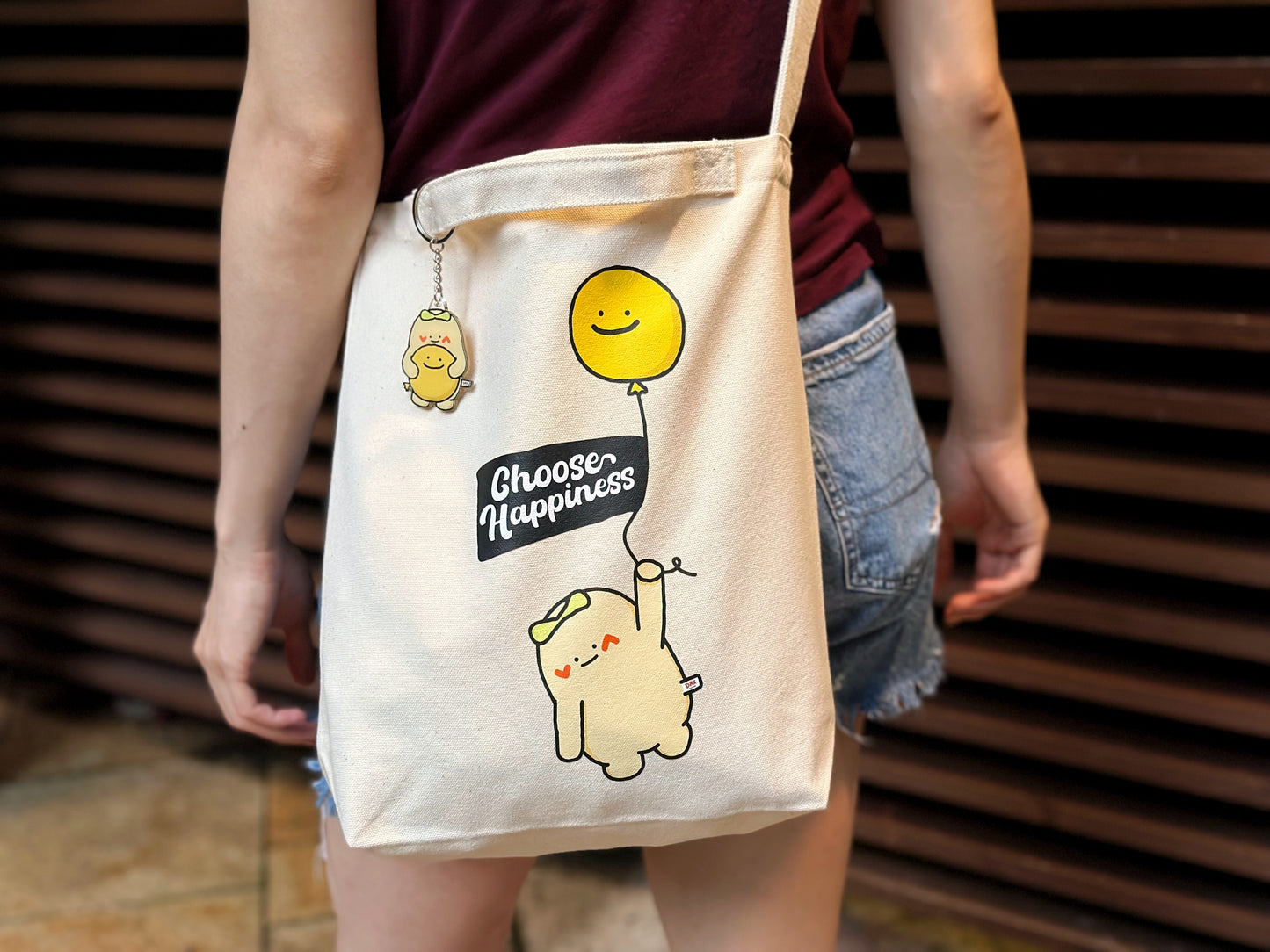 "Flying with Happy Balloon" Tote Bag with Short Handle