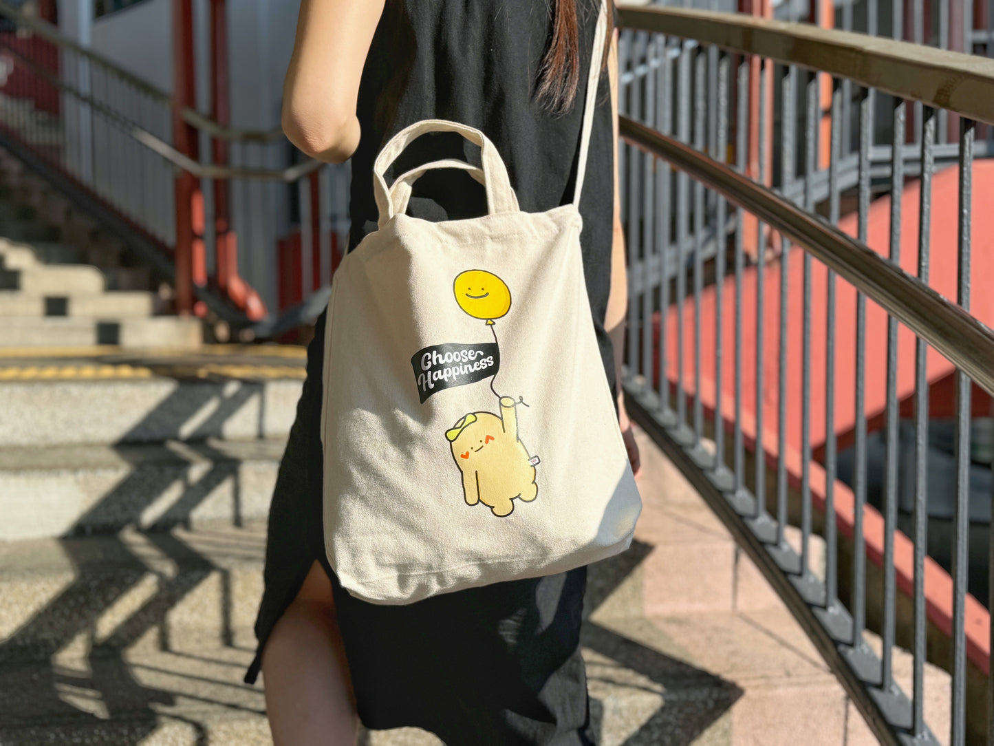 "Flying with Happy Balloon" Tote Bag with Long Handle