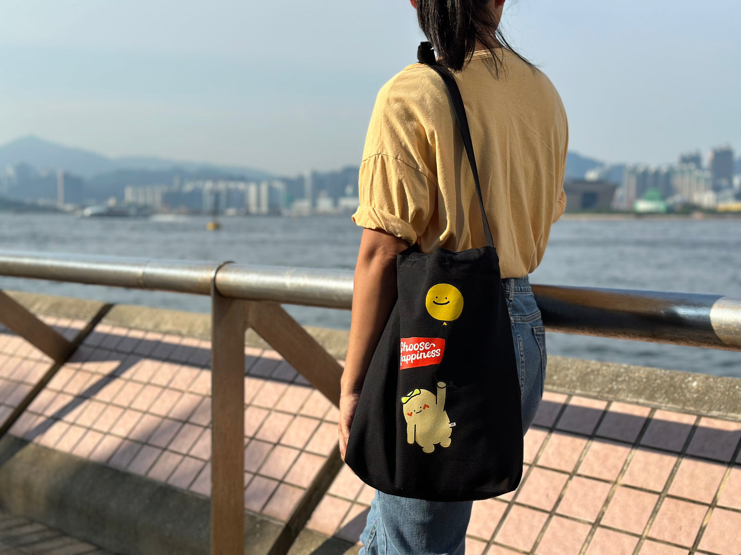 "Flying with Happy Balloon" Tote Bag with Long Handle