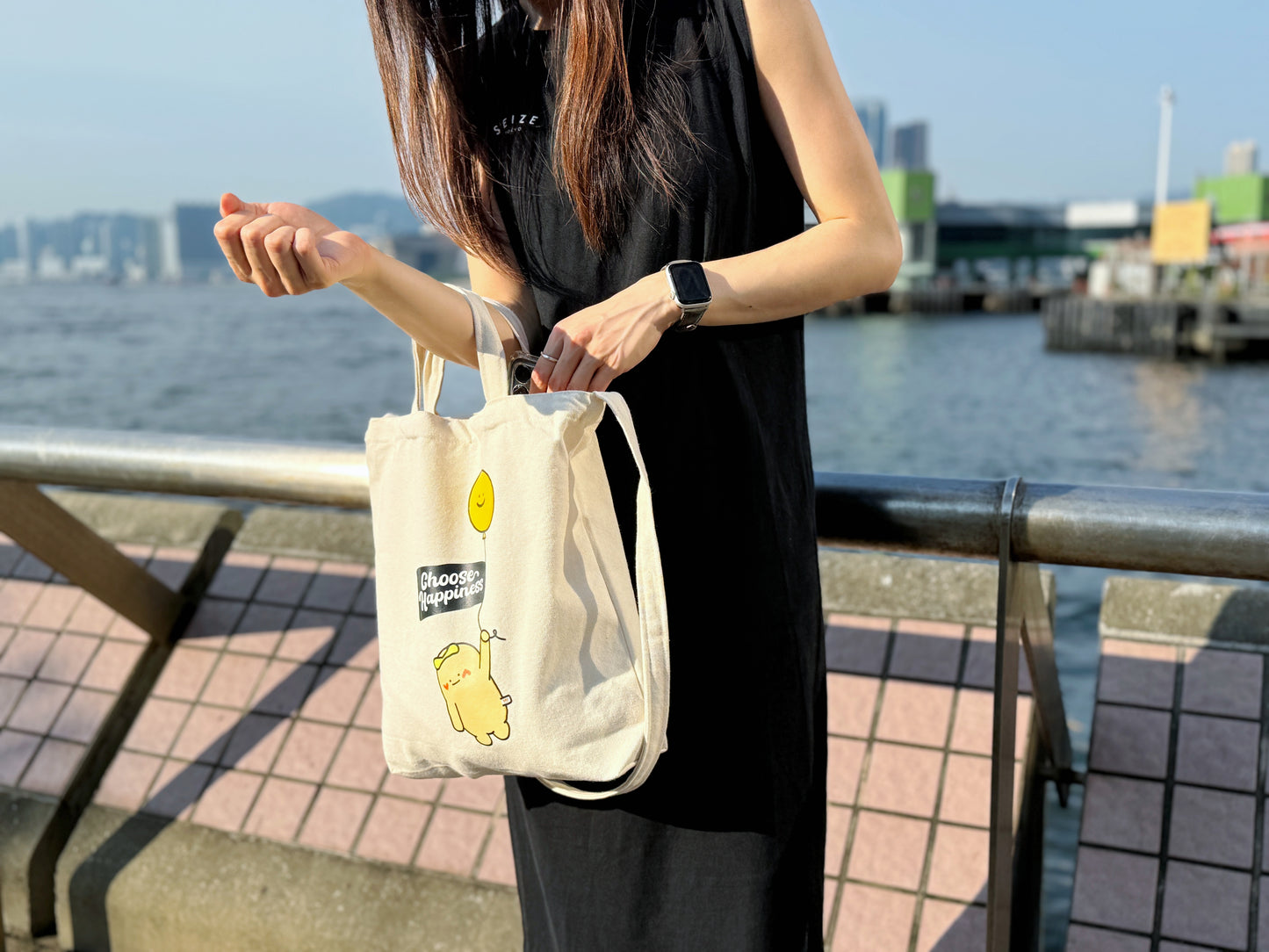 "Flying with Happy Balloon" Tote Bag with Long Handle