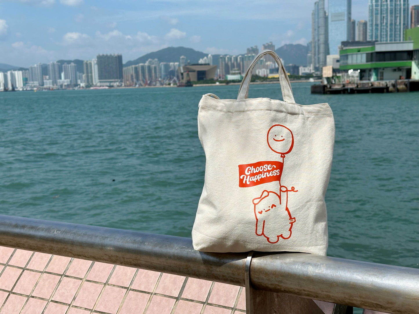 "Flying with Happy Balloon" Tote Bag with Long Handle